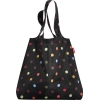 Schwarzer Einkaufsbeutel mit bunten Punkten und zwei Tragegriffen in aufrechter Position.