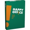 Grüne Verpackung mit orangefarbenem Ausrufezeichen und der Aufschrift "HAPPY OFFICE".
