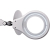 Leuchtlupe mit ringförmigen LEDs und verstellbarem Leuchtenkopf in weißer Farbe.