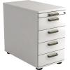 Weißer Standcontainer mit vier Schubladen und zentraler Verriegelung.