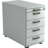 Grauer Standcontainer mit vier Schubladen und zentraler Verriegelung.