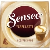 Verpackung von Senseo Kaffeepads Typ Café Latte mit einem Glas Kaffee und Schaumdekor.