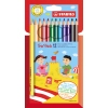 Packung mit 12 dicken Buntstiften in verschiedenen Farben, ideal für Kinder.