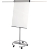 Mobiles Flipchart mit stabiler Stahlkonstruktion und abklappbaren Papierhaltern auf Rollen.