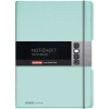 Mintfarbenes Notizheft mit elastischem Band und austauschbarem Cover im DIN A4 Format.