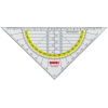Bruchsicheres Geometriedreieck mit Maßskala und Gradbögen in transparenter Ausführung.