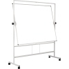 Mobiles, weißes Whiteboard auf Aluminiumrahmen mit Rollen und Stabilitätsverbindungen.