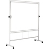 Mobiles Whiteboard auf Aluminiumstruktur mit Rollen und Stabilitätsverbindungen.
