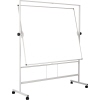 Mobile Weißwandtafel mit Aluminium-Struktur, drehbar und mobil auf Rollen.