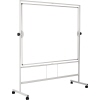 Mobile, drehbare Weißwandtafel mit stabiler Aluminium- und Stahlstruktur auf Rollen.