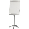Graues Flipchart auf einem mobilen Rollenständer, geeignet für Präsentationen.