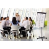 Flipchart in modernem Design, genutzt in einer Besprechung mit mehreren Personen an einem Tisch.