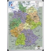 Detailreiche Landkartentafel von Deutschland mit farbigen Regionen und Städten.