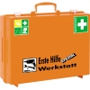 Oranger Erste-Hilfe-Koffer mit dem Schriftzug "Erste Hilfe Spezial Werkstatt" und Symbolen.