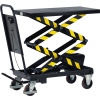 Hubwagen mit Doppelschere, verstellbar von 43,5 bis 158,5 cm, auf mobilen Rollen.