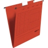 Hängemappe in rot mit beschreibbarem Feld und oberen Ablageklemmen.