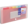 Transparente Fächermappe mit 7 bunten Taben und Etikettenhalter zur Dokumentensortierung.