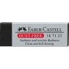 Schwarzer Faber-Castell Radierer DUST-FREE mit silberner Beschriftung.