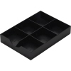 Schwarze Schublade mit unterteilbaren Fächern für die Ablage von Kleinmaterial.