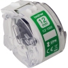 Endlosetikett 12 mm x 5 m in transparenter Spule mit grüner Beschriftung.