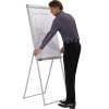 Person steht neben einem Flipchart mit Diagramm, das auf einem stabilen Ständer montiert ist.