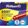 Sechserpack Tintenpatronen in brillantrot von Pelikan mit Verpackungsdesign.