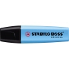 Blauer STABILO BOSS ORIGINAL Textmarker in seitlicher Ansicht mit schwarzem Verschluss.