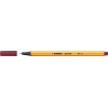 Fineliner in purpur mit orangefarbenem Schaft und schwarzer Spitze, Kappe abgenommen.