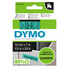 Grüne DYMO Schriftbandkassette D1 12 mm x 7 m in der Verpackung.