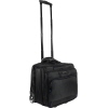 Schwarzer Notebooktrolley mit ausziehbarem Griff und zwei Rollen.