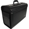 Schwarzer Pilotenkoffer mit Tragegriff und seitlicher Tasche, Ansicht von schräg hinten.