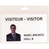 Namensschild mit der Aufschrift "VISITEUR - VISITOR", Name und Platzierung für Veranstaltungen.