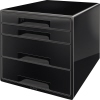 Schwarze Schubladenbox CUBE mit vier Schubladen in modernen Hochglanz-Finish.