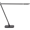 Tischleuchte mit schlankem Design und drehbarem Arm, seitliche Ansicht in Schwarz.