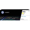 Gelber HP Toner 415A in Verpackung mit Produktinformationen auf schwarzem Hintergrund.