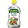 Flasche mit Essigessenz, beschriftet und dekoriert mit frischem Gemüse.