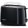 Schwarzer Toaster mit Brötchen-Röstaufsatz und Röstzeitelektronik in Seitenansicht.