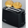 Toaster mit zwei Brötchenaufsätzen und zwei frisch gerösteten Brötchen oben drauf.