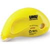 Kleberoller in Gelb mit UHU-Logo und Sichtfenster zur Anzeige der Restbandlänge.