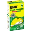 UHU Kleberoller in gelber Verpackung, zeigt Produktdetails und Anwendungshinweise.