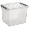 Transparente Aufbewahrungsbox mit Clipverschluss und gestreiftem Deckel, 52 l.