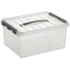Transparente Aufbewahrungsbox mit Clipdeckel und stabilen Griffen, 15 Liter Fassungsvermögen.