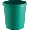Grüner Papierkorb mit rundem, schlichten Design ohne Deckel.