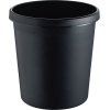 Schwarzer, runder Papierkorb aus Kunststoff mit offener Oberseite.