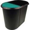 Doppelter Papierkorb in Schwarz mit grünem Deckel zur Abfalltrennung.