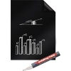 Schwarze Flipchartfolie mit Diagrammzeichnung und Marker auf glatter Oberfläche angebracht.