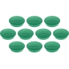 Zehn grüne runde Magnete auf weißem Hintergrund, beschriftet mit 'magnetoplan'.