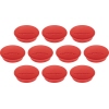 Zehn rote Magneten mit breitem Rand und beschichteter Unterseite auf hellem Hintergrund.
