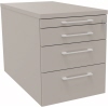 Rollcontainer in lichtgrau mit drei Schubladen und einem Schloss.