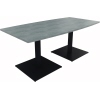 Konferenztisch in anthrazit metallic mit hellgrauer Betonoberfläche und zwei stabilen Füßen.